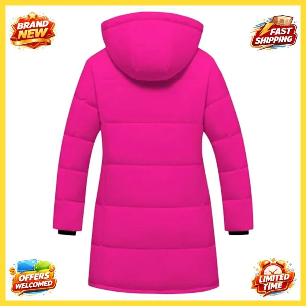Girls Winter Puffer Jacket Waterproof Hooded Ski Coat Warm Fleece Lined